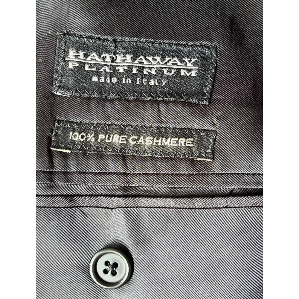 Hathaway Platinum Mens Size 44 Italian 100% Cashmere Black Suit Jacket 3-Button